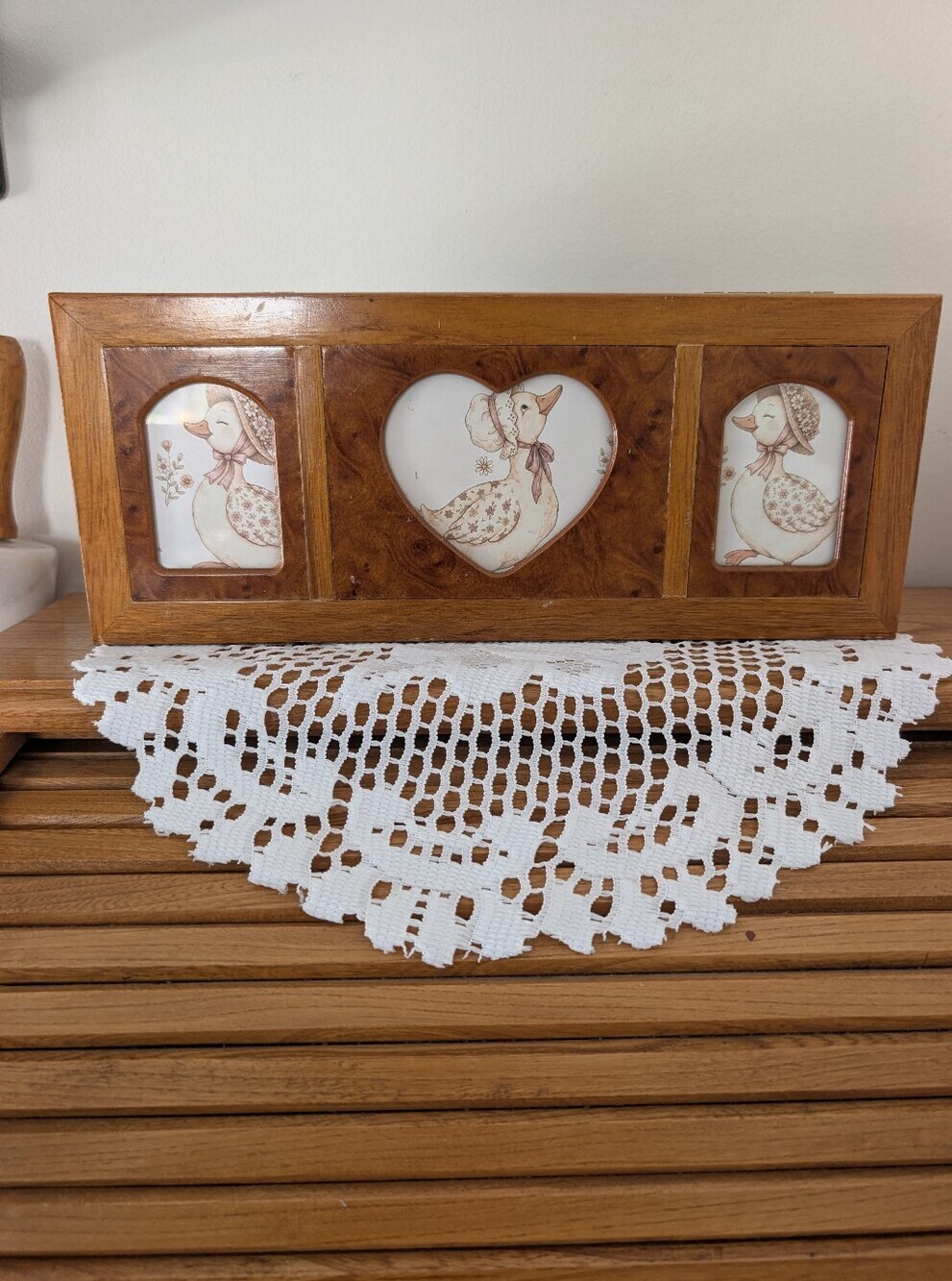 Vintage Wooden Keepsake Box with Heart Frame  Cottagecore Chic Goose-Themed Wood